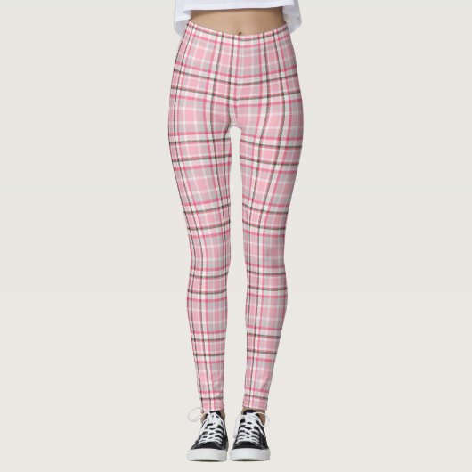 Roze Plaid Print Vrouwen Leggings (Voorkant)