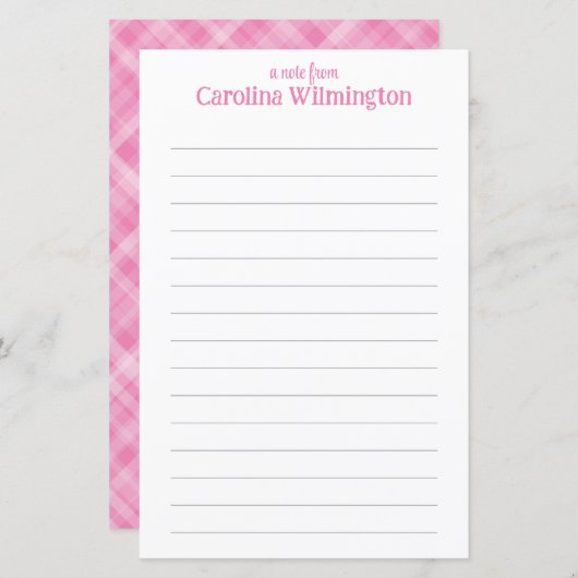 Roze Plaid Schattige gevoerd briefpapier briefpapi (Voorkant / Achterkant)