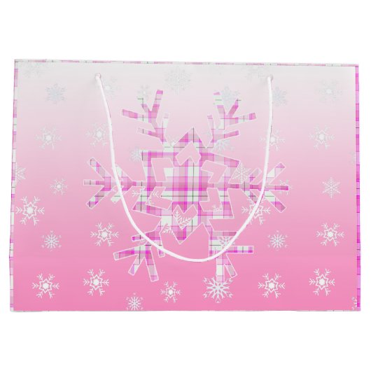 Roze Plaid Sneeuwvlok Kerstmis Groot Cadeauzakje (Achterkant)