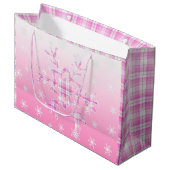 Roze Plaid Sneeuwvlok Kerstmis Groot Cadeauzakje (Voorkant Gekanteld)