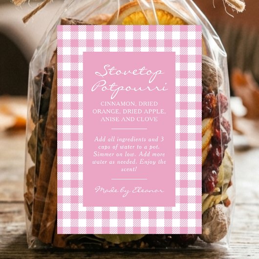 Roze Plaid Sudderpot Kit Label Voedselcontainer Etiket