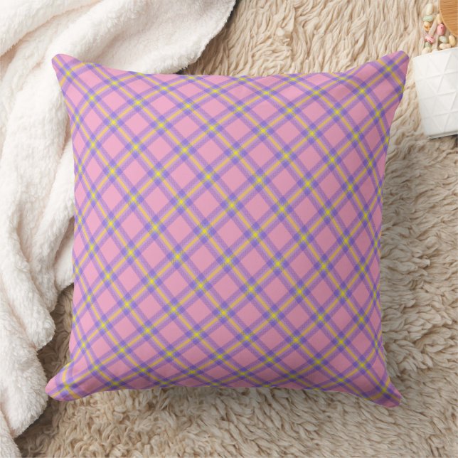 Roze Plaid Tartan Kaleidoscoop Kussen (Deken)