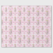 Roze plaid teddybeer gepersonaliseerde naam cadeaupapier (Vlak)
