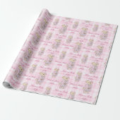 Roze plaid teddybeer gepersonaliseerde naam cadeaupapier (Uitgerold)