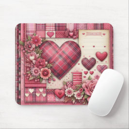 ROZE PLAID VALENTIJNSE HARTEN EN BLOEMEN MUISMAT