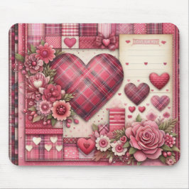 ROZE PLAID VALENTIJNSE HARTEN EN BLOEMEN MUISMAT