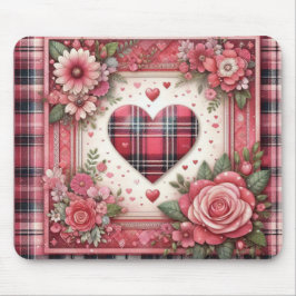 ROZE PLAID VALENTIJNSE HARTEN EN BLOEMEN MUISMAT