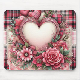 ROZE PLAID VALENTIJNSE HARTEN EN BLOEMEN MUISMAT