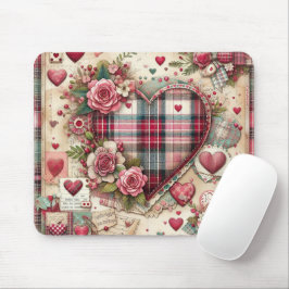 ROZE PLAID VALENTIJNSE HARTEN EN BLOEMEN MUISMAT