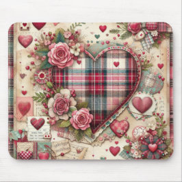 ROZE PLAID VALENTIJNSE HARTEN EN BLOEMEN MUISMAT