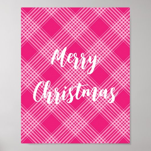 Roze Plaid Vrolijk Kerstfeest Poster (Voorkant)