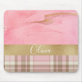 Roze Plaid Waterverf Naam Muismat (Voorkant)