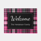 Roze Plaid Welkom Monogrammed Familienaam Deurmat (Voorkant)