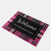 Roze Plaid Welkom Monogrammed Familienaam Deurmat (Schuin)