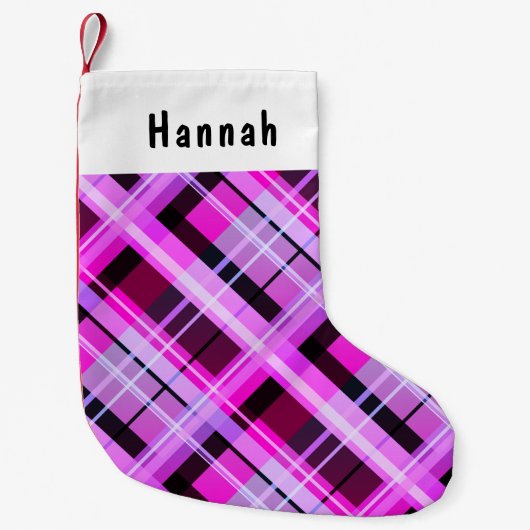 Roze Plaid Winter Patroon Gepersonaliseerd Kleine Kerstsok (Voorkant)