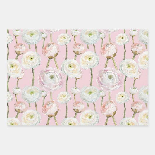 Roze Plaid Witte Strepen Bloemen Abstracte Verjaar Inpakpapier Vel (Voorkant 3)