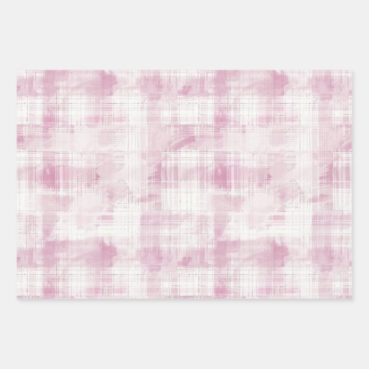 Roze Plaid Witte Strepen Bloemen Abstracte Verjaar Inpakpapier Vel (Voorkant)