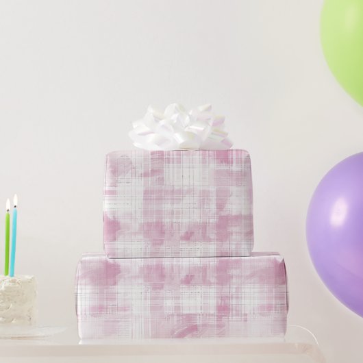 Roze Plaid Witte Verjaardag Cadeaupapier (Feestgeschenken)
