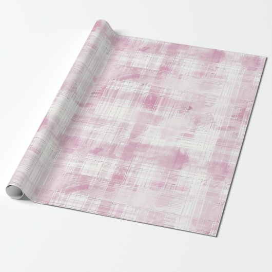 Roze Plaid Witte Verjaardag Cadeaupapier (Uitgerold)