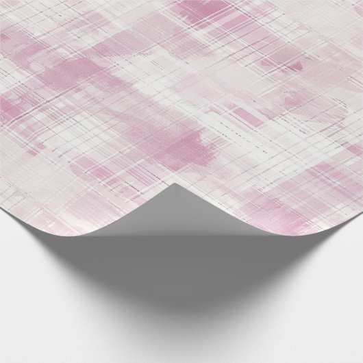 Roze Plaid Witte Verjaardag Cadeaupapier (Hoek)