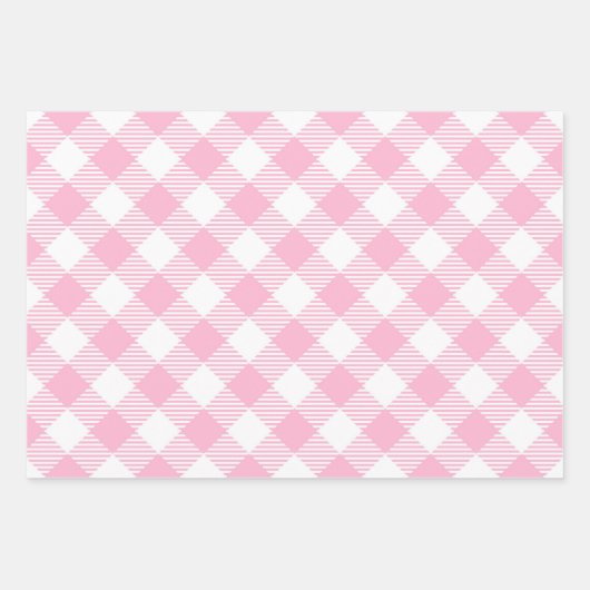 Roze Plaid Wrapping Paper Flat Sheet Set van 3 (Voorkant 2)