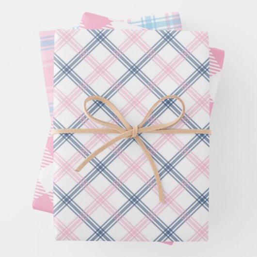 Roze Plaid Wrapping Paper Flat Sheet Set van 3 (In situ)