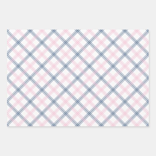 Roze Plaid Wrapping Paper Flat Sheet Set van 3 (Voorkant)