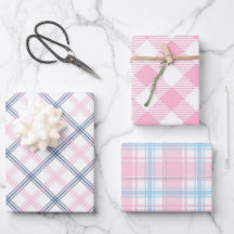 Roze Plaid Wrapping Paper Flat Sheet Set van 3