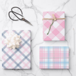 Roze Plaid Wrapping Paper Flat Sheet Set van 3