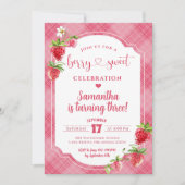 Roze Plaid Zoet Meisje Aardbei 3e Verjaardag Kaart (Voorkant)