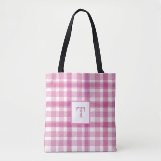 Roze Plakken Monogram Custom Tote Bag (Voorkant)