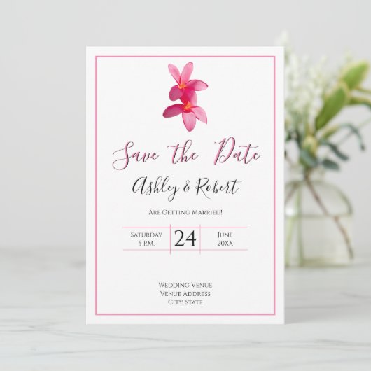 Roze plakkers, moderne bruiloft, sparen Datum Kaart (Staand voorkant)