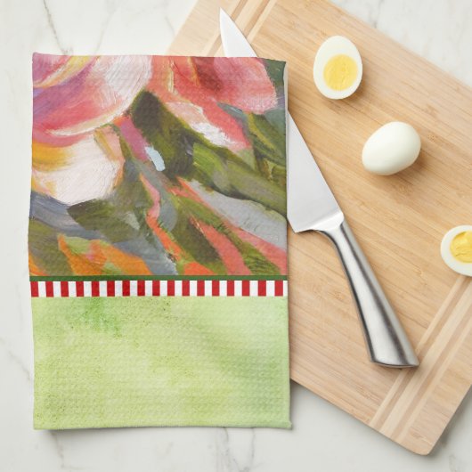 Roze plakkersbloem Groene keukenhanddoek schildere (Quarter Fold)