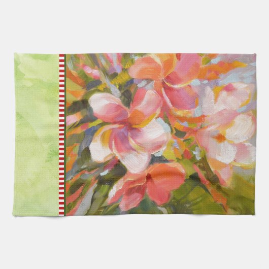 Roze plakkersbloem Groene keukenhanddoek schildere (Horizontaal)