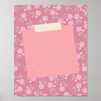 Roze plaknotitie op een bloem achtergrond poster