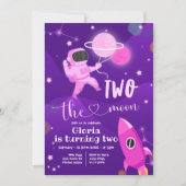 Roze Planet Space Twee: Moon Invitation Kaart (Voorkant)