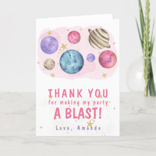 Roze Planeten Ruimte Verjaardagsfeest Bedankkaart