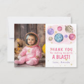 Roze Planeten Ruimte Verjaardagsfeest Bedankkaart (Voorkant)