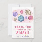 Roze Planeten Ruimte Verjaardagsfeest Bedankkaart (Voorkant)