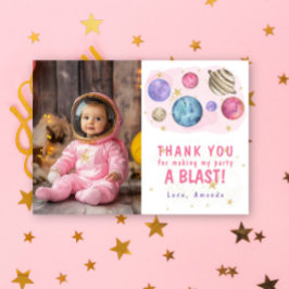 Roze Planeten Ruimte Verjaardagsfeest Bedankkaart