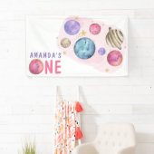 Roze Planeten Ruimte Verjaardagsfeest Spandoek (Insitu)