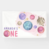 Roze Planeten Ruimte Verjaardagsfeest Spandoek (Horizontaal)