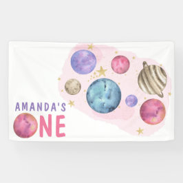 Roze Planeten Ruimte Verjaardagsfeest Spandoek