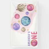Roze Planeten Ruimte Verjaardagsfeest Spandoek (Verticaal)