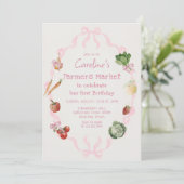 Roze Plantaardige Boeren Markt Verjaardag Uitnodig Kaart (Staand voorkant)