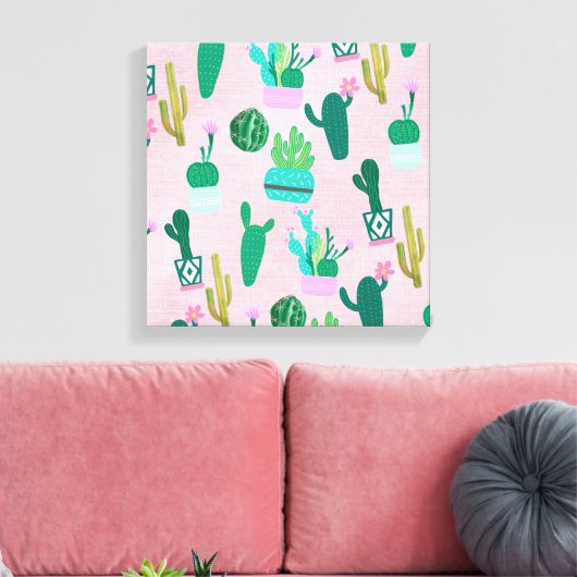 Roze Planten van de Zuidwestelijke Cacti Cactus Canvas Afdruk (Insitu (Woonkamer))