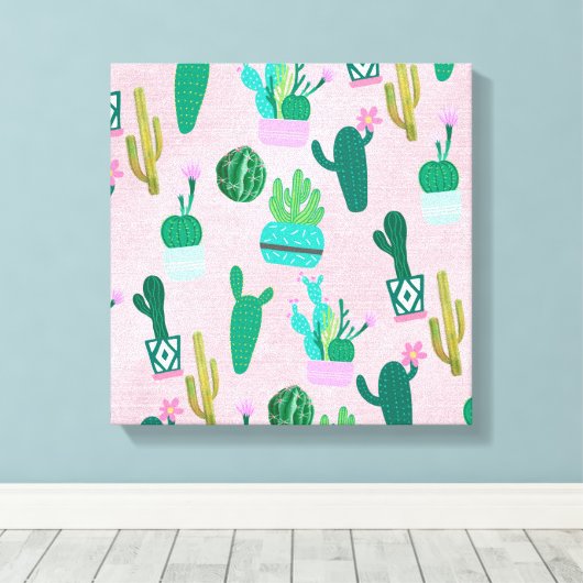 Roze Planten van de Zuidwestelijke Cacti Cactus Canvas Afdruk (Insitu (Houten vloer))