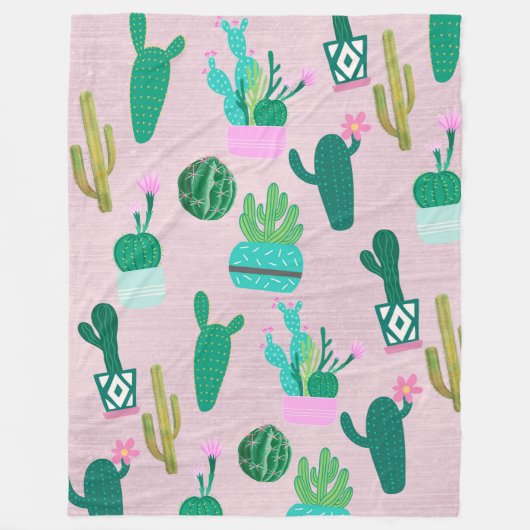 Roze Planten van de Zuidwestelijke Cacti Cactus Fleece Deken (Voorkant)