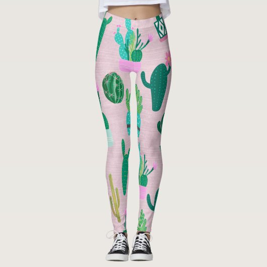 Roze Planten van de Zuidwestelijke Cacti Cactus Leggings (Voorkant)