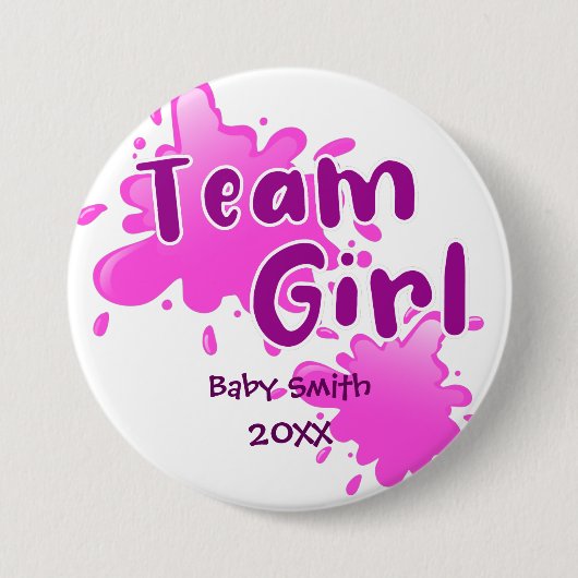 Roze plash Geslacht Team Girl roze Button (Voorkant)